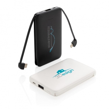 Logo trade reklaamtoote pilt: Reklaamtoode: 5.000 mAh Pocket Powerbank with integrated cables, white