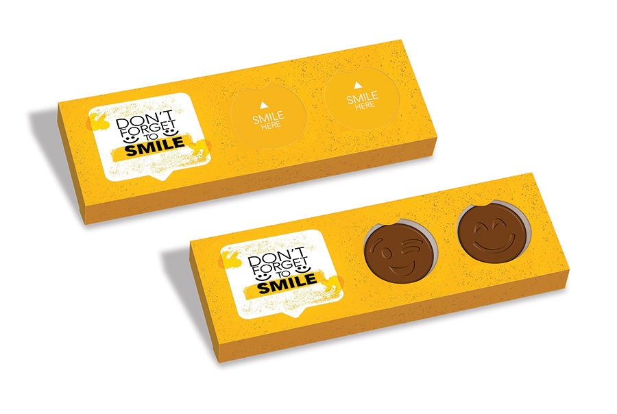 Logo trade firmakingituse pilt: Šokolaadist naerunäod pakendis