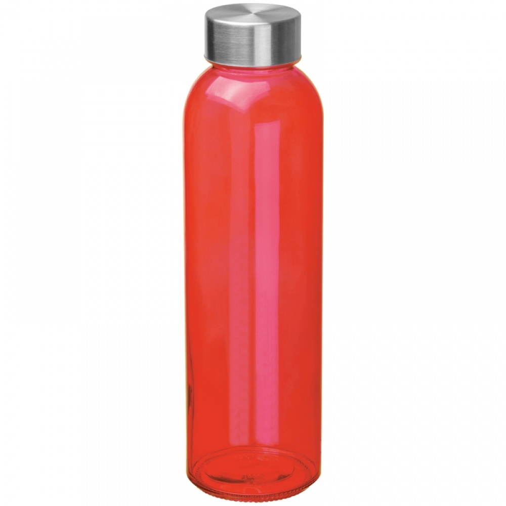 Logotrade reklaamkingituse foto: Klaasist joogipudel terasest korgiga, punane