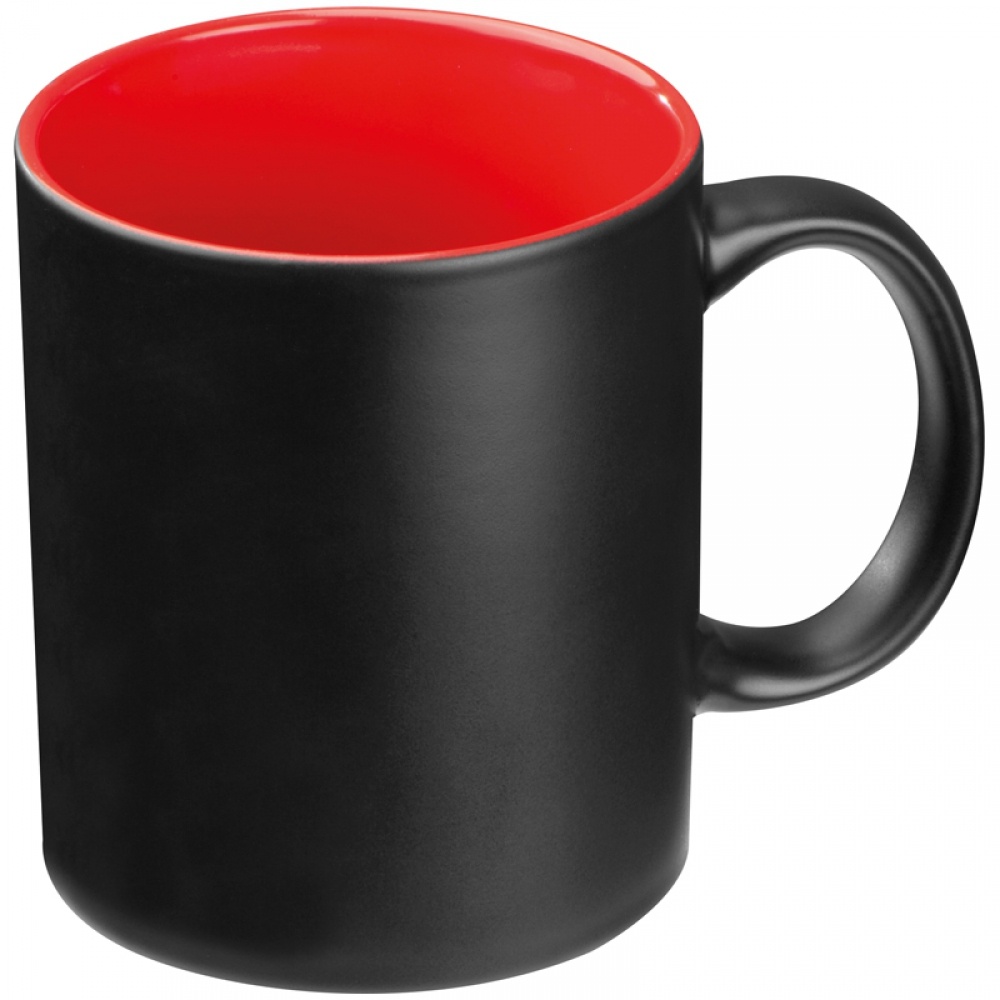 Logo trade reklaamkingi pilt: Must kruus värvilise sisuga, punane