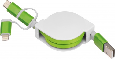 Logotrade meene foto: Laadimiskaabel pikendusega 3 erineva otsaga, roheline