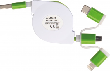 Logotrade reklaamkingituse foto: Laadimiskaabel pikendusega 3 erineva otsaga, roheline