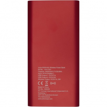 Juice 8000 mAh juhtmevaba laadimisega akupank, punane – detailvaade 3