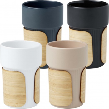 Fika 340 ml keraamiline tops bambusümbrisega, Valge – detailvaade 5