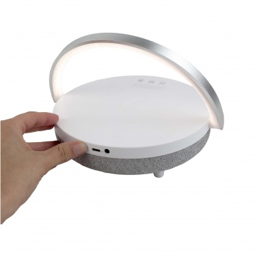 Logo trade firmakingi pilt: Prixtoni 4-in-1 10 W Bluetooth® kõlar LED-tule ja juhtmevaba laadimisalusega