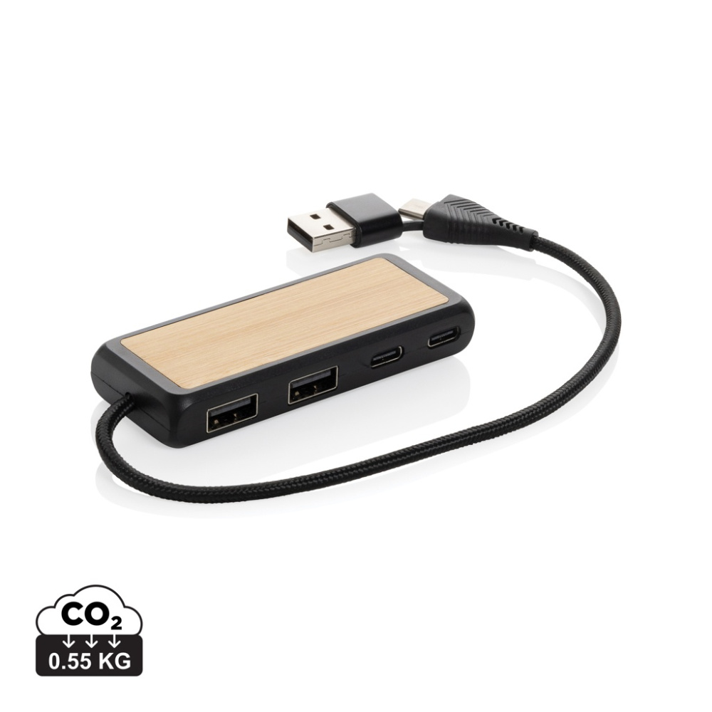 Link RCS-i taaskasutatud plastist ja bambusest kahe sisendiga USB-jaotur, must, tootepilt