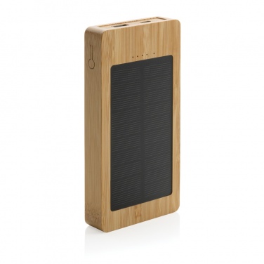 Pruun Sunwick 10 000 mAh bambusest päikeseakupank — telefoni laadimise näide, logoga personaliseeritav, Logo.ee