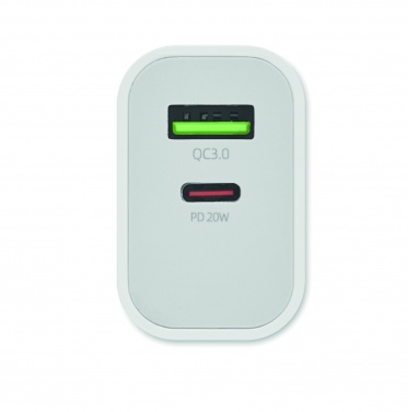 Logo trade reklaamtoote pilt: 18W 2 pordiga USB laadija EU pistik