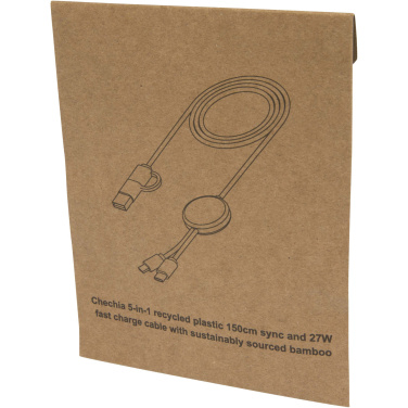Logotrade firmakingitused pilt: Chechia 5-in-1 taaskasutatud plastist 150 cm kiirlaadimiskaabel bambusdetailidega