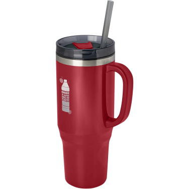 Melbourne 1200 ml RCS-sertifikaadiga termoskruus kõrrega logoga, Punane – detailvaade 4