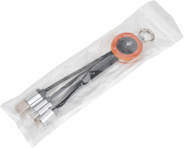 Logotrade firmakingituse foto: 4-ühes kaabel puidust korpuses, millel on erksa logoga kujundus