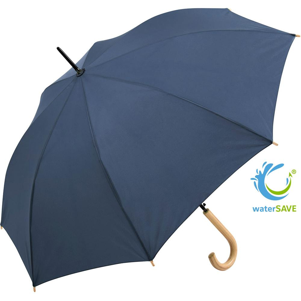 FARE ÖkoBrella soodne automaatne vihmavari taaskasutatud PET-kattega logoga, tumesinine (waterSAVE®) – tootefoto