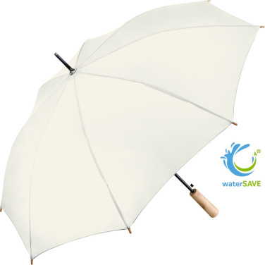 FARE ÖkoBrella automaatne vihmavari taaskasutatud PET-kattega ja puidust käepidemega logoga, naturaalvalge (waterSAVE®) – tootefoto