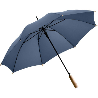 FARE ÖkoBrella automaatne vihmavari taaskasutatud PET-kattega ja puidust käepidemega logoga, tumesinine (waterSAVE®) – detailvaade 2