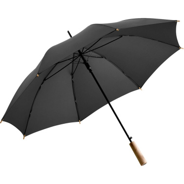FARE ÖkoBrella automaatne vihmavari taaskasutatud PET-kattega ja puidust käepidemega logoga, must (waterSAVE®) – detailvaade 2
