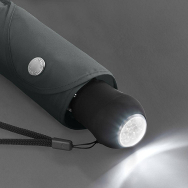FARE Safebrella® LED-tule ja helkuritega taskuvihmavari logoga, hall – detailvaade 4