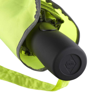 FARE® AC Plus helkurääristega taskuvihmavari logoga, neoonkollane – detailvaade 4