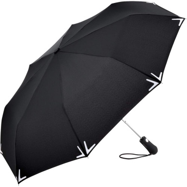 FARE Safebrella® LED-tule ja helkuritega automaatne taskuvihmavari logoga, must – tootefoto