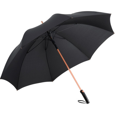 FARE® Precious metallikdetailidega automaatne alumiiniumist golfivihmavari logoga, must / vask – tootefoto