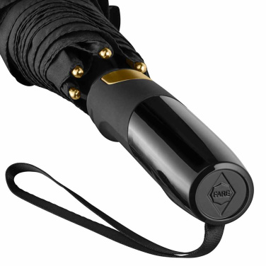 FARE® Precious metallikdetailidega automaatne alumiiniumist golfivihmavari logoga, must / kuldne – detailvaade 7
