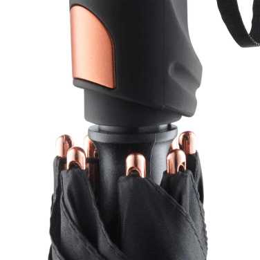 FARE® Precious metallikdetailidega automaatne alumiiniumist golfivihmavari logoga, must / vask – detailvaade 5