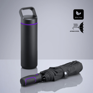 Outdoor Set: terasest veepudel 650 ml ja automaatne vihmavari, lilla, tootepilt