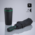 Travel Set: termokruus 370 ml ja automaatne vihmavari, roheline