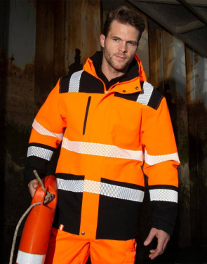 Prinditav veekindel softshell-kaitsemantel, Fluorestseeruv oranž/must - Result Recycled (4)