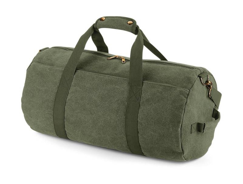 Vintage lõuendist tünnikott, Vintage sõjaväeroheline – Bagbase (1)