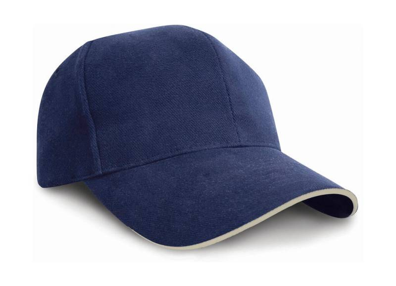 Sandwich-harjatud puuvillast müts, tumesinine/naturaalne – Result Headwear (1)