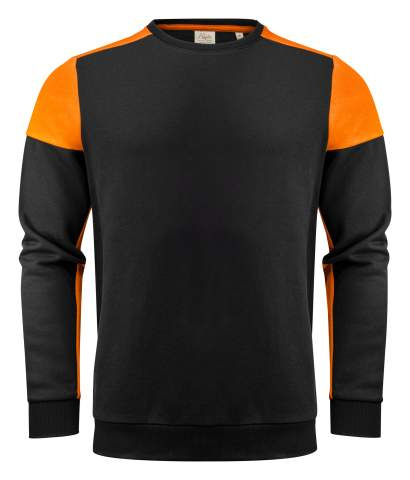 Prime Sweater – ümmarguse kaelusega pusa (unisex), Must/oranž – Printer PRIME (1)