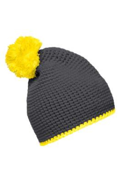 Pompom-müts kontrastse triibuga, antratsiithall/kollane – Myrtle Beach (3)