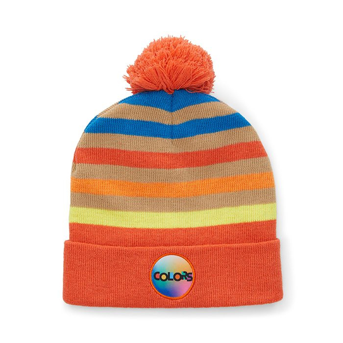 Oma žakaarmustriga RPET-tuttmüts üleskeeratud äärega, tootepilt