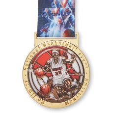 UV-trükiga tsingisulamitest medal. Aasaga õmmeldud.