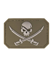 3D kolju embleem mõõkadega, PVC takjapaelaga, oliivroheline