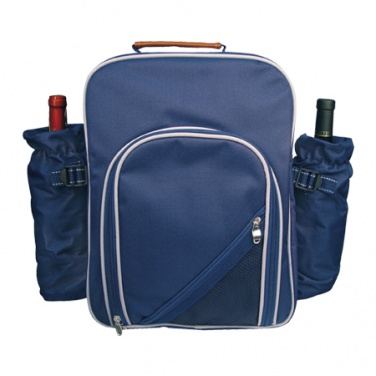 Logo trade mainoslahja ja liikelahja tuotekuva: Piknikutarvikutega seljakott, sinine