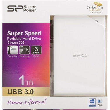Logo trade mainostuotet tuotekuva: Kannettava SSD Silicon Power Stream S03 1 TB, valkoinen