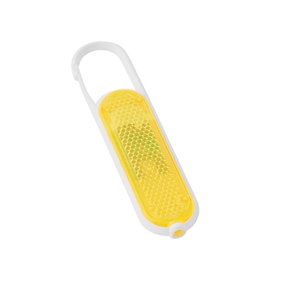 Logotrade mainoslahja tuotekuva: Plastist helkur karabiini ja lambiga, kollane