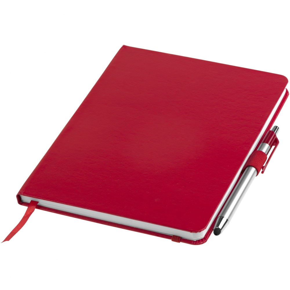 Logotrade liikelahjat kuva: Crown-muistivihko A5 ja styluskuulakärkikynä, punainen