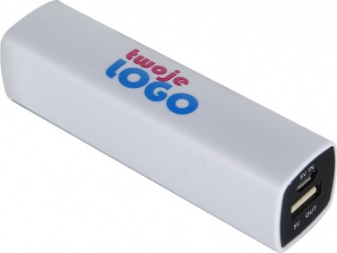 Logo trade mainoslahjat tuotekuva: Powerbank 2200 mAh with USB port in a box, valge