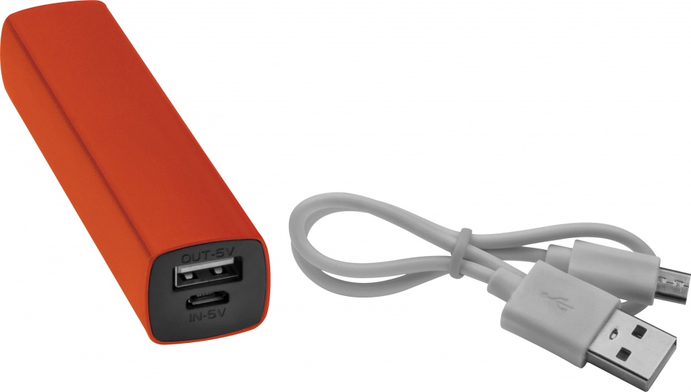 Logotrade mainoslahja ja liikelahja kuva: Powerbank 2200 mAh with USB port in a box, oranž