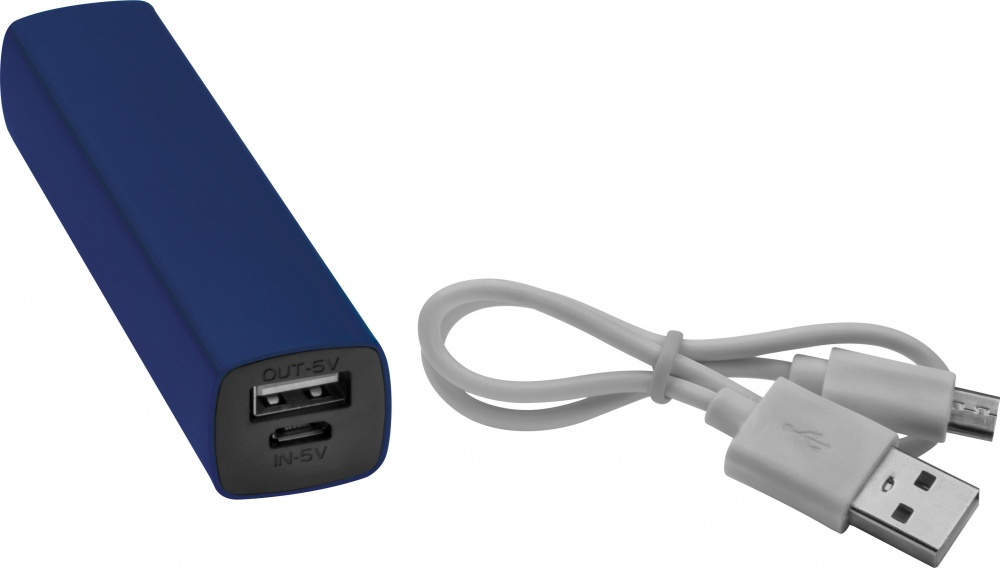 Logo trade liikelahja mainoslahja tuotekuva: Powerbank 2200 mAh with USB port in a box, sinine