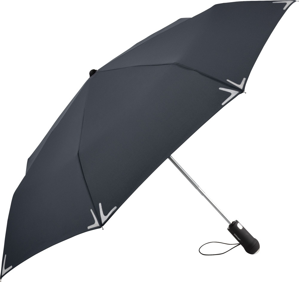 Logotrade liikelahja tuotekuva: Helkuräärisega AOC Safebrella® LED minivihmavari 5471, tumehall