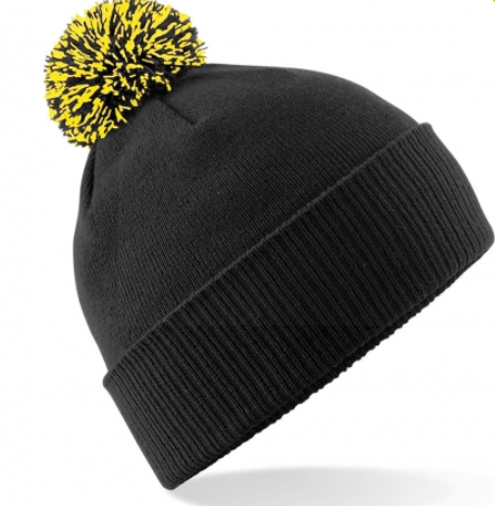 Logotrade mainostuotet kuva: Must tutimüts kollase tutiga