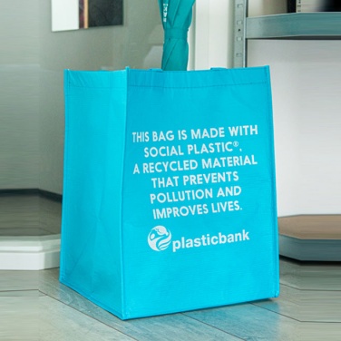 Logotrade mainostuote tuotekuva: Kierrätysmuovinen (RPET) ostoskassi, turkoosinsininen