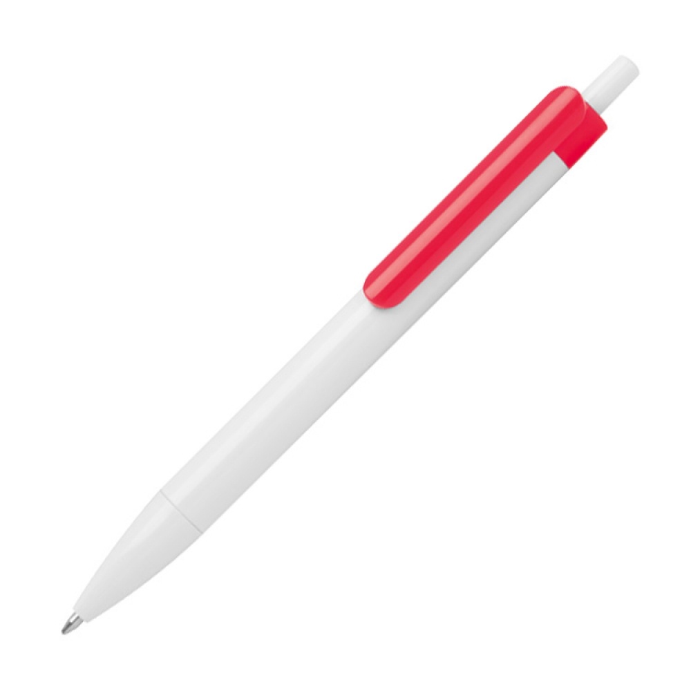 Logo trade liikelahja mainoslahja tuotekuva: Värvilise klipiga pastapliiats, punane