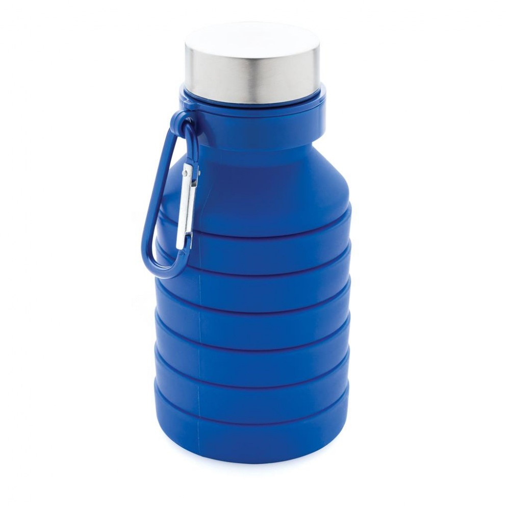 Logo trade mainoslahja ja liikelahja tuotekuva: Reklaamkingitus: Leakproof collapsible silicon bottle with lid, blue
