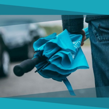 Logo trade liikelahjat mainoslahjat kuva: Kierrätysmuovinen sateenvarjo, sininen