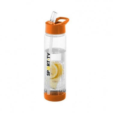 Tutti frutti -juomapullo haudutusosalla 740 ml, läpinäkyvä, oranssi logolla