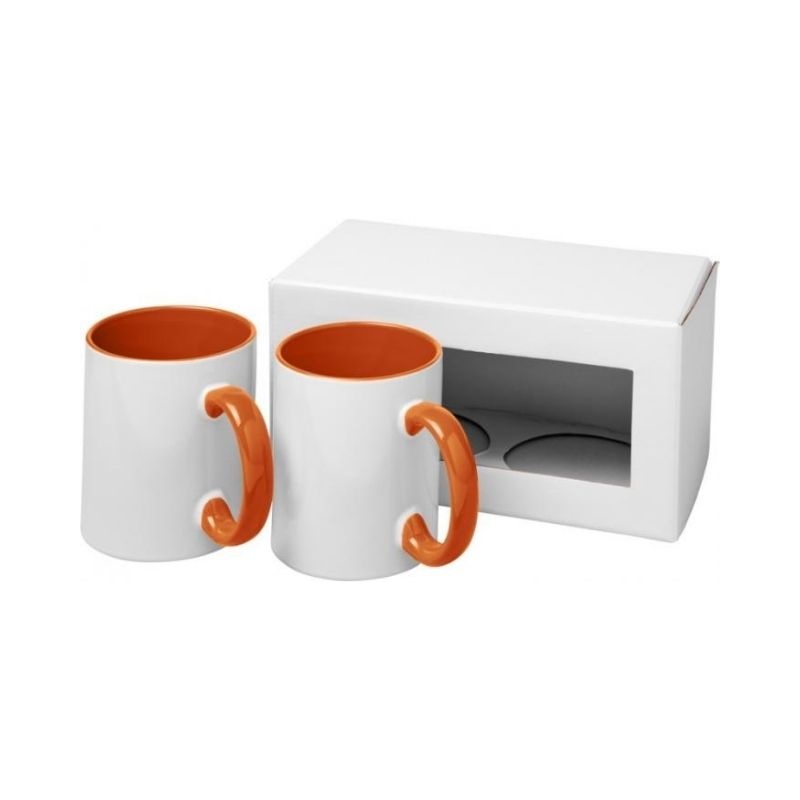 Logo trade liikelahjat tuotekuva: Ceramic-sublimaatiomuki, 2 kappaleen lahjapakkaus, oranssinpunainen